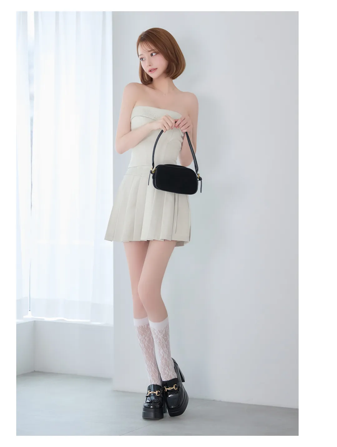 【ANGEL R/エンジェルアール】ベアトップ/ レース/ リボン/ プリーツ/ セパレート/ フレア/ マイクロミニドレス/ キャバドレス