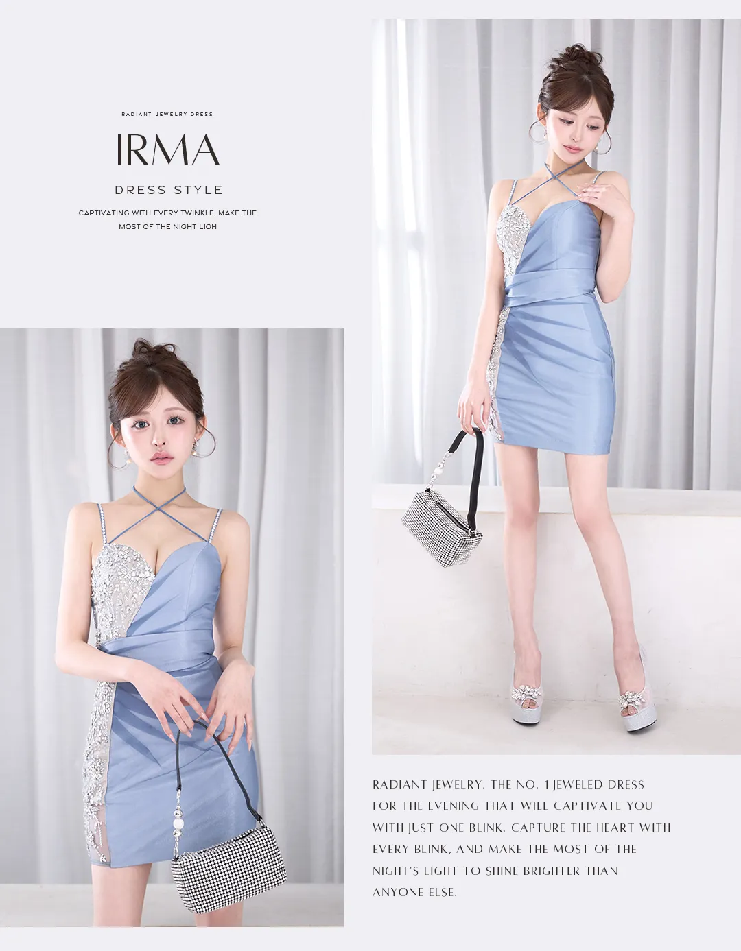 ブルードレス レースワンピ アシメドレス ビジューミニ クール系 3