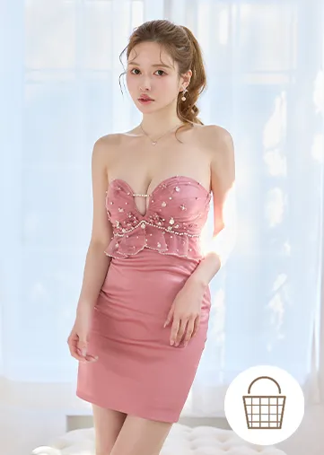 パールビジュードレス タイトミニ ビスチェドレス 主役級 キャバドレス ナイトドレス