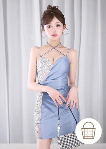 ブルードレス レースワンピ アシメドレス ビジューミニ クール系