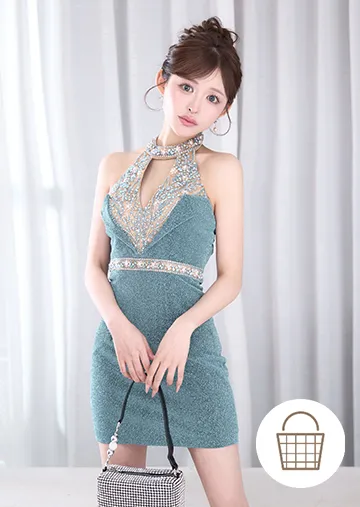 シアードレス 総刺繍ビジュー ヌードカラー セクシードレス 高級感