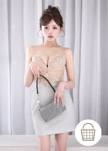 ワンショルダードレス 刺繍ビジュー タイトミニ 上品セクシー