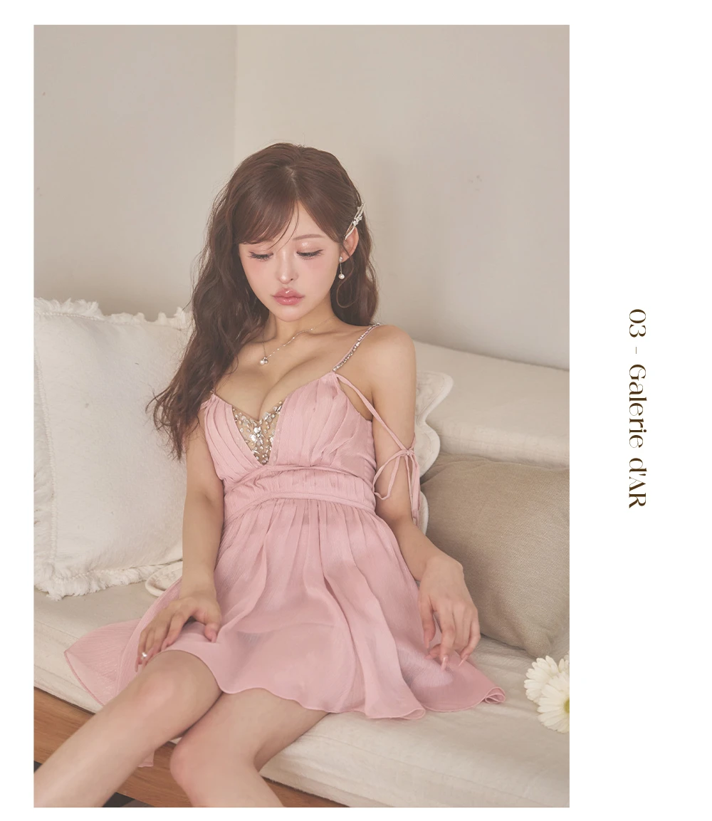 【ANGEL R/エンジェルアール】Vカット/ バストビジュー/ シフォン/ ショルダー/ リボン/ フレア/ マイクロミニドレス/ キャバドレス 2