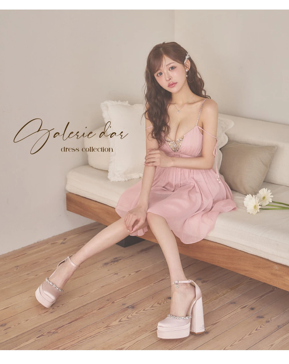 【ANGEL R/エンジェルアール】Vカット/ バストビジュー/ シフォン/ ショルダー/ リボン/ フレア/ マイクロミニドレス/ キャバドレス 4