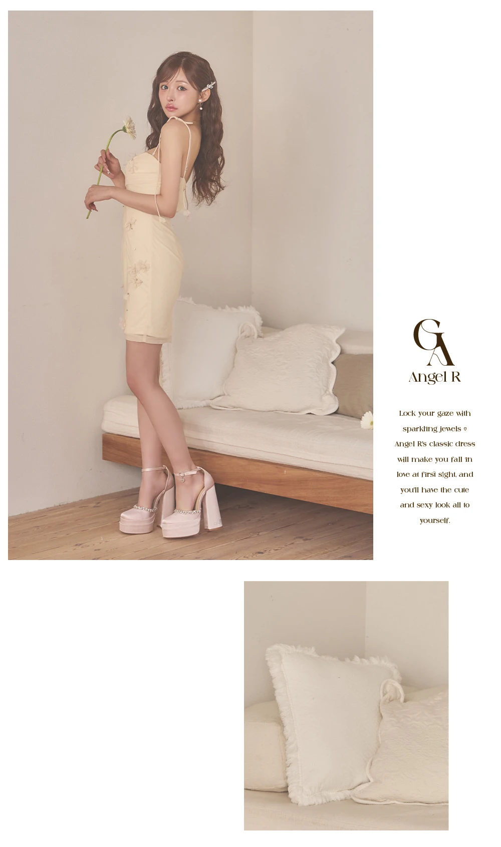 【ANGEL R/エンジェルアール】キャミソール/ フラワー/ メッシュ/ リボン/ タイト/ ミニドレス/ キャバドレス 3