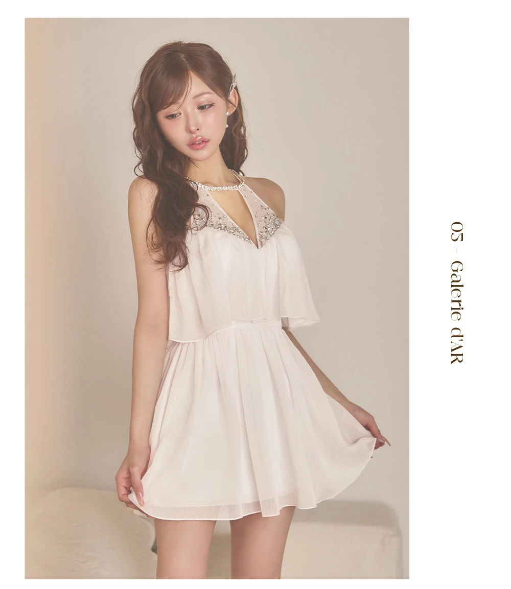 【ANGEL R/エンジェルアール】ホルターネック/ ビジュー/ レイヤード/ シフォン/ フレア/ マイクロミニドレス/ キャバドレス 2