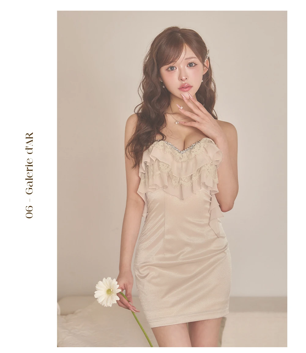 【ANGEL R/エンジェルアール】ベアトップ/ フリル/ レース/ ビジュー/ タイト/ マイクロミニドレス/ キャバドレス 2