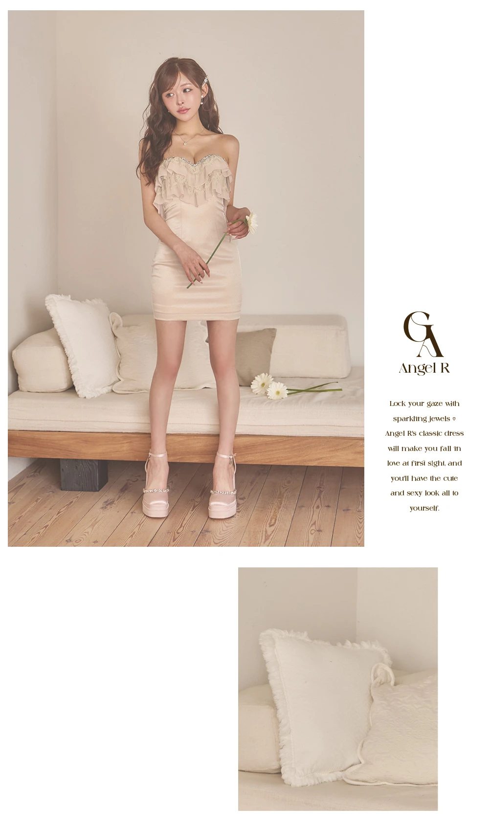 【ANGEL R/エンジェルアール】ベアトップ/ フリル/ レース/ ビジュー/ タイト/ マイクロミニドレス/ キャバドレス 3