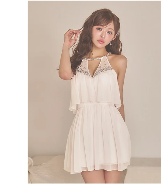 【ANGEL R/エンジェルアール】ホルターネック/ ビジュー/ レイヤード/ シフォン/ フレア/ マイクロミニドレス/ キャバドレス