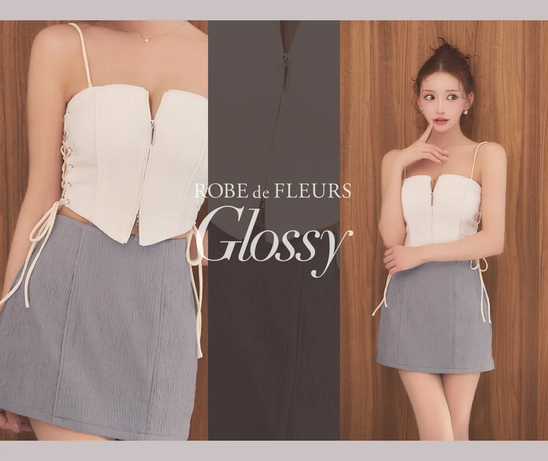 【予約商品/3月上旬発送予定】XSサイズあり【Glossy/グロッシー】サイドレースアップ/ バイカラー/ ツーピース/ ミニドレス/ キャバドレス