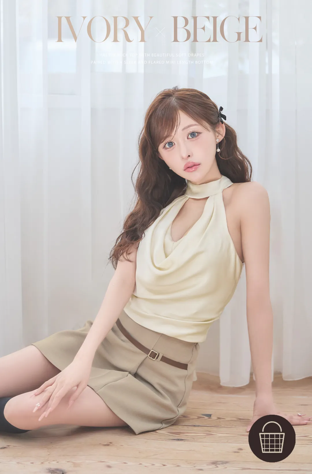 【ANGEL R/エンジェルアール】ホルターネック/ バストオープン/ ドレープ/ ウエストベルト/ バイカラー/ セパレート/ シフォン/ セットアップ/ フレア/ マイクロミニドレス/ キャバドレス