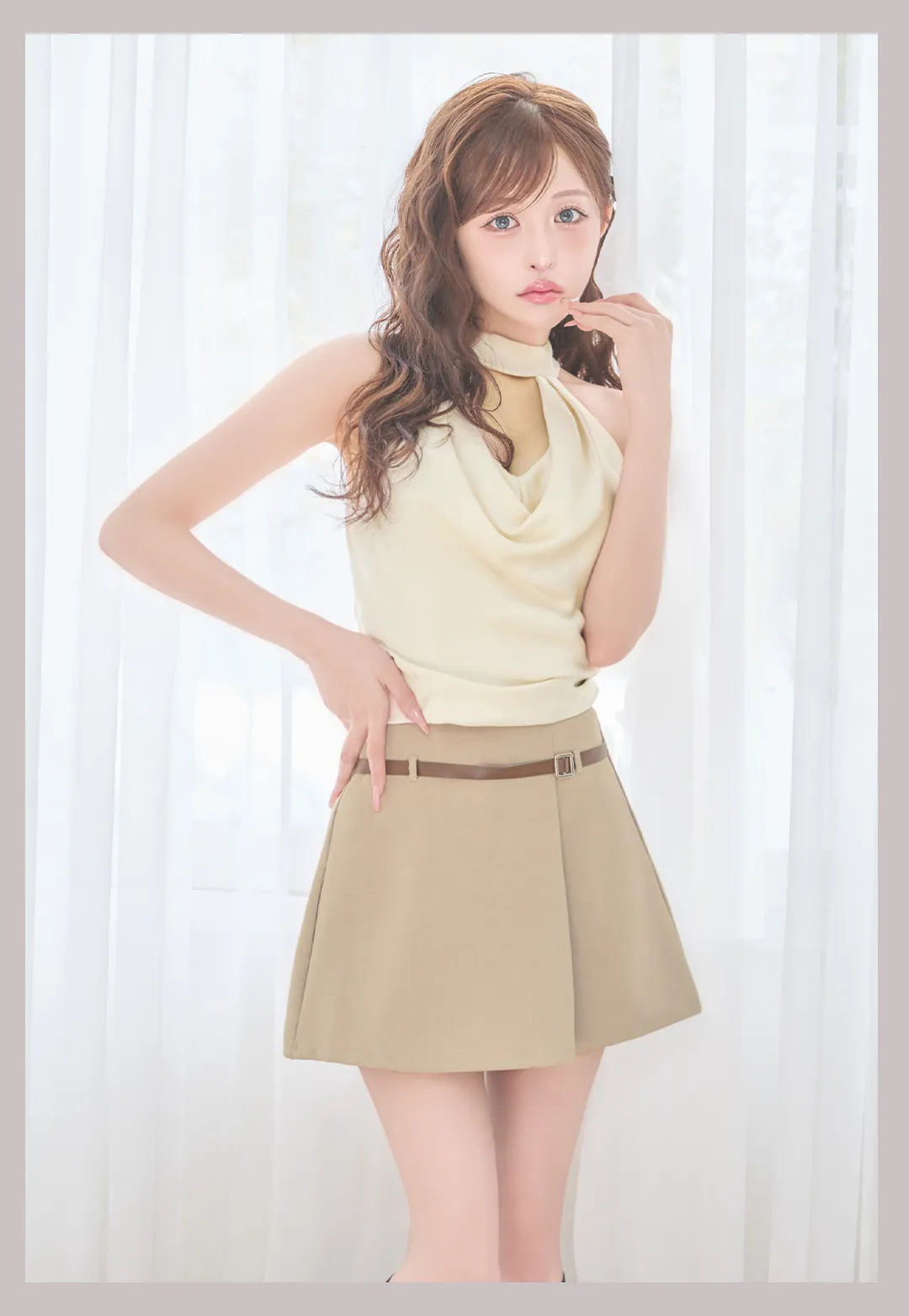 【ANGEL R/エンジェルアール】ホルターネック/ バストオープン/ ドレープ/ ウエストベルト/ バイカラー/ セパレート/ シフォン/ セットアップ/ フレア/ マイクロミニドレス/ キャバドレス