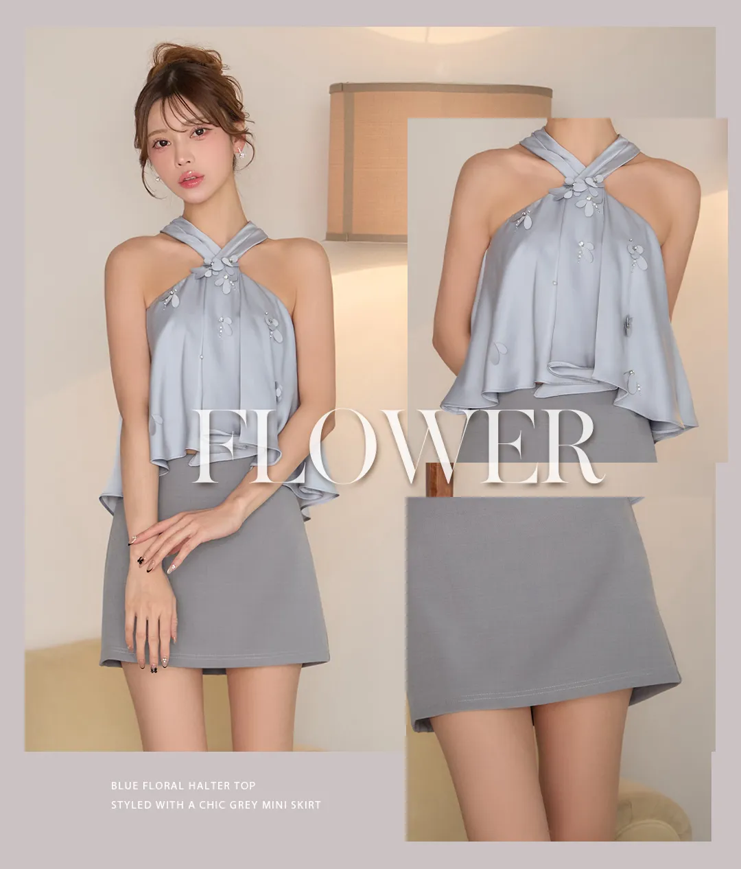 【ANGEL R/エンジェルアール】クロスネック/ フロントフリル/ フラワー/ バイカラー/ セパレート/ シフォン/ フレア/ マイクロミニドレス/ キャバドレス