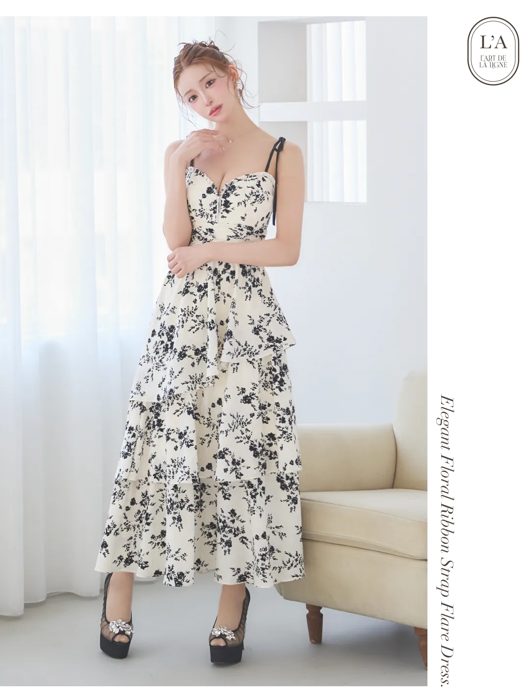 【ROBE de FLEURS/ローブドフルール】フラワー/ シフォン/ ティアード/ ワンピース/ ミディアムドレス/ キャバドレスlong 4