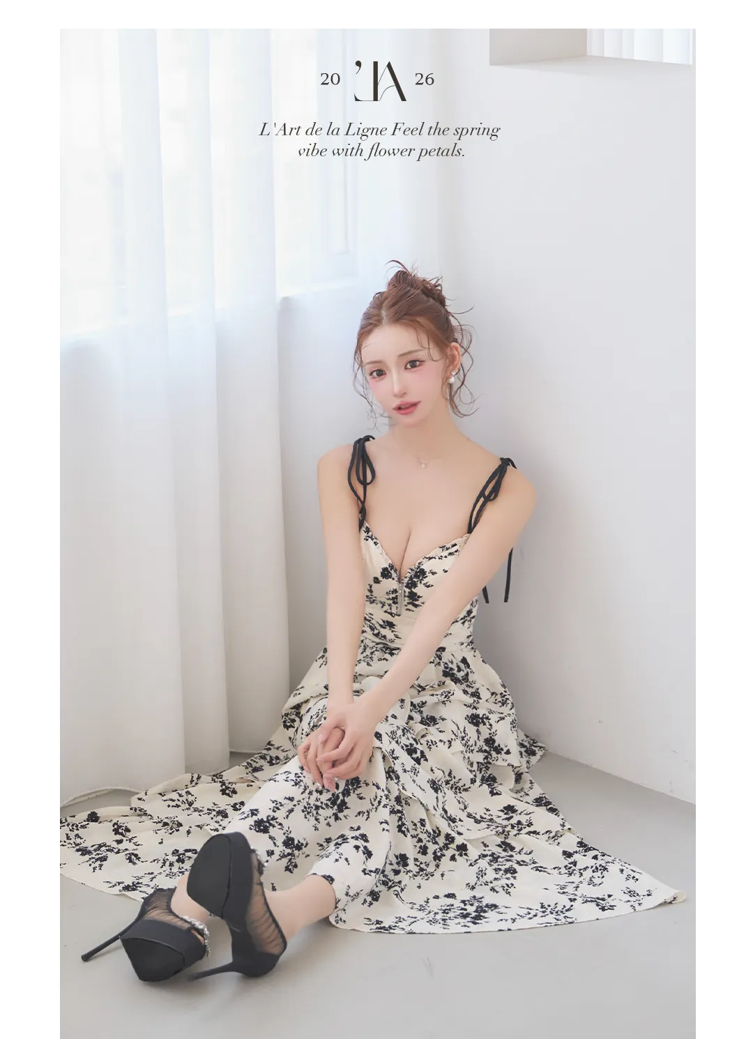 【ROBE de FLEURS/ローブドフルール】フラワー/ シフォン/ ティアード/ ワンピース/ ミディアムドレス/ キャバドレスlong 5