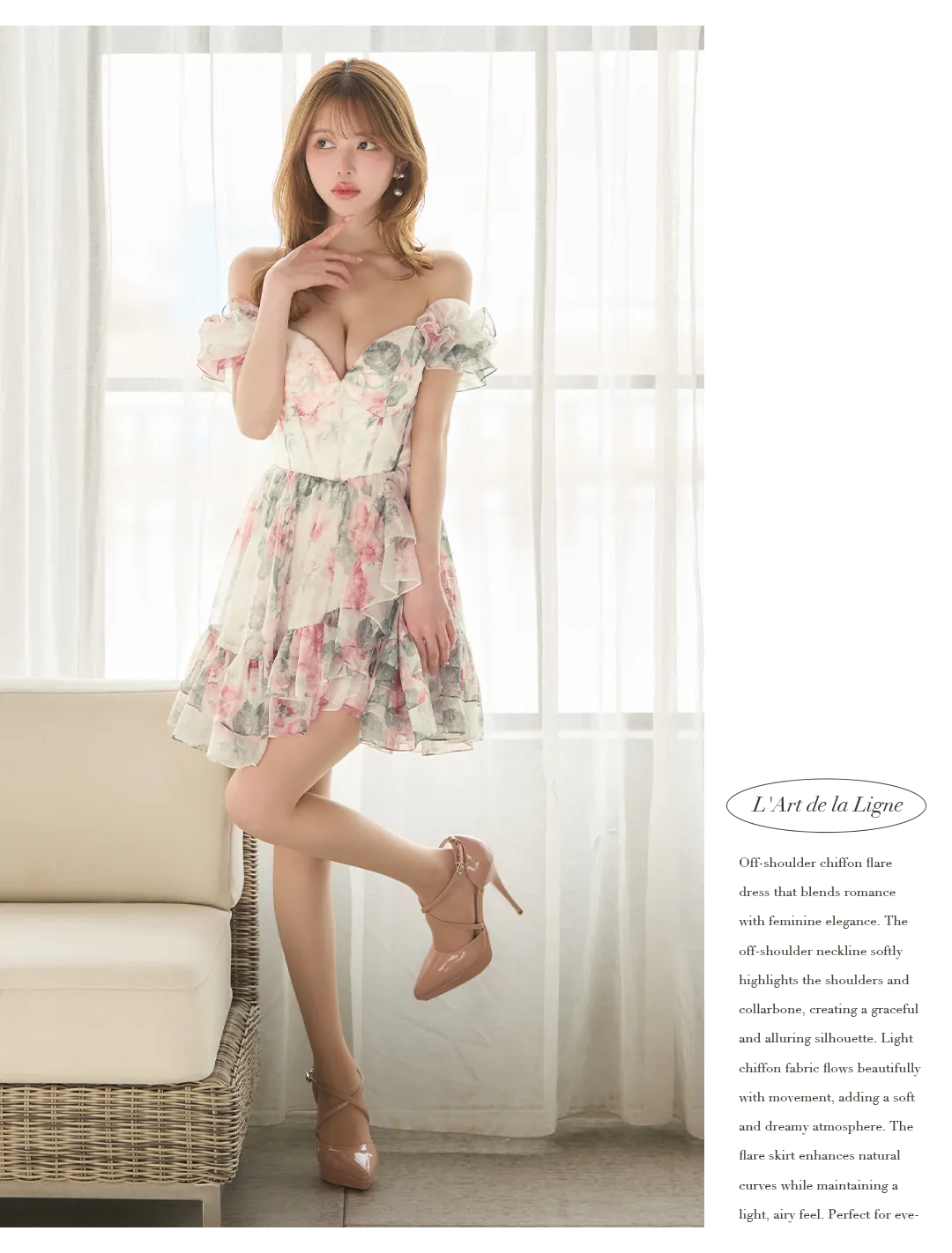 【IRMA/イルマ】フラワープリント/ 袖あり/ パフスリーブ/ 半袖/ フリル/ フレア/ ミニドレス/ キャバドレス 2