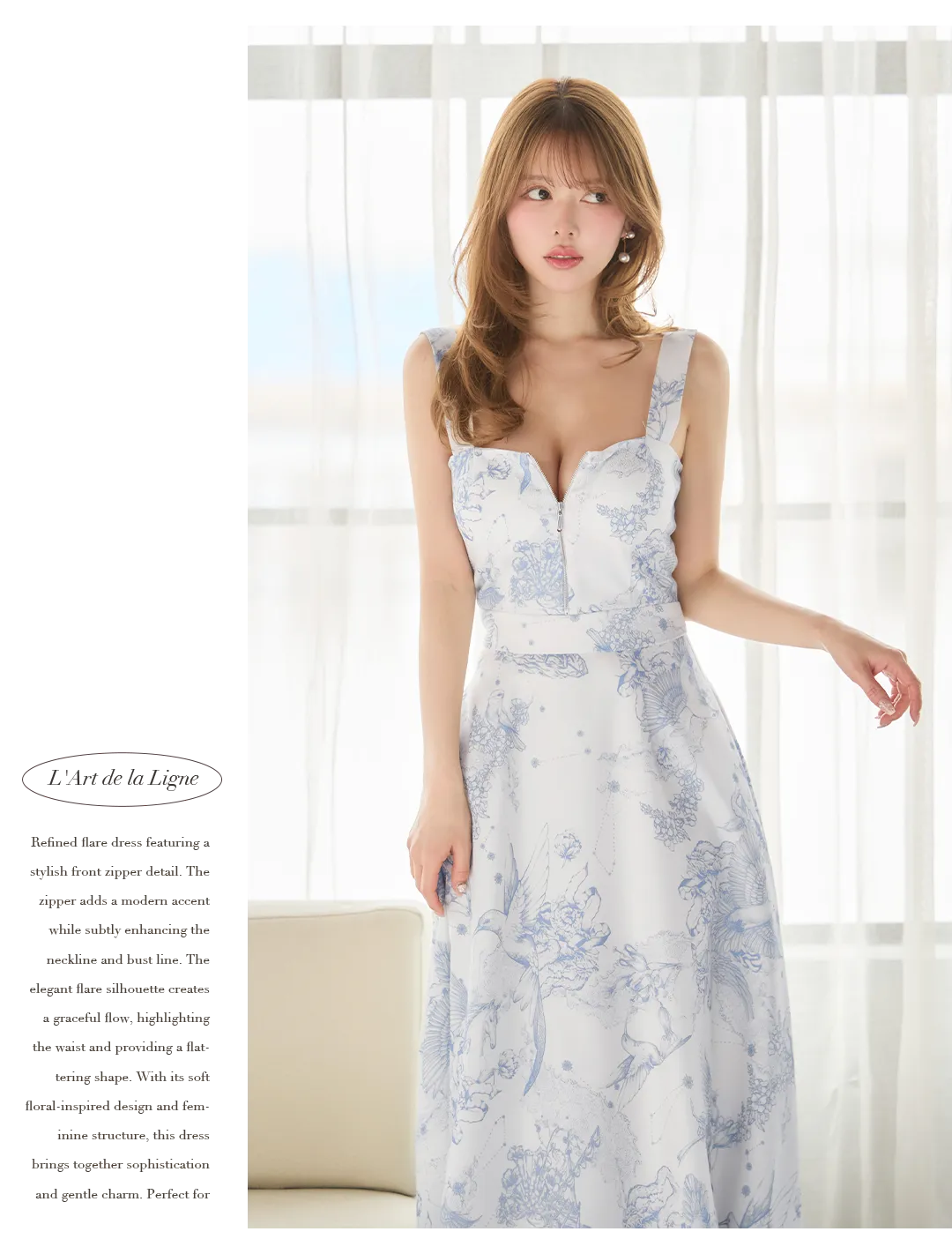 【ANDY/アンディ】スクエアネック/ バストジップ/ ノースリーブ/ シフォン/ 総柄/ フレア/ ワンピース/ ロングドレス/ キャバドレス 2