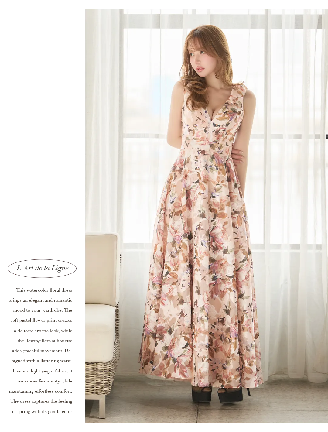 【SETTAN/セッタン】シンプル/ サテン/ ショルダーリボン/ Vネック/ Aライン/ ロングドレス / キャバドレス long 2