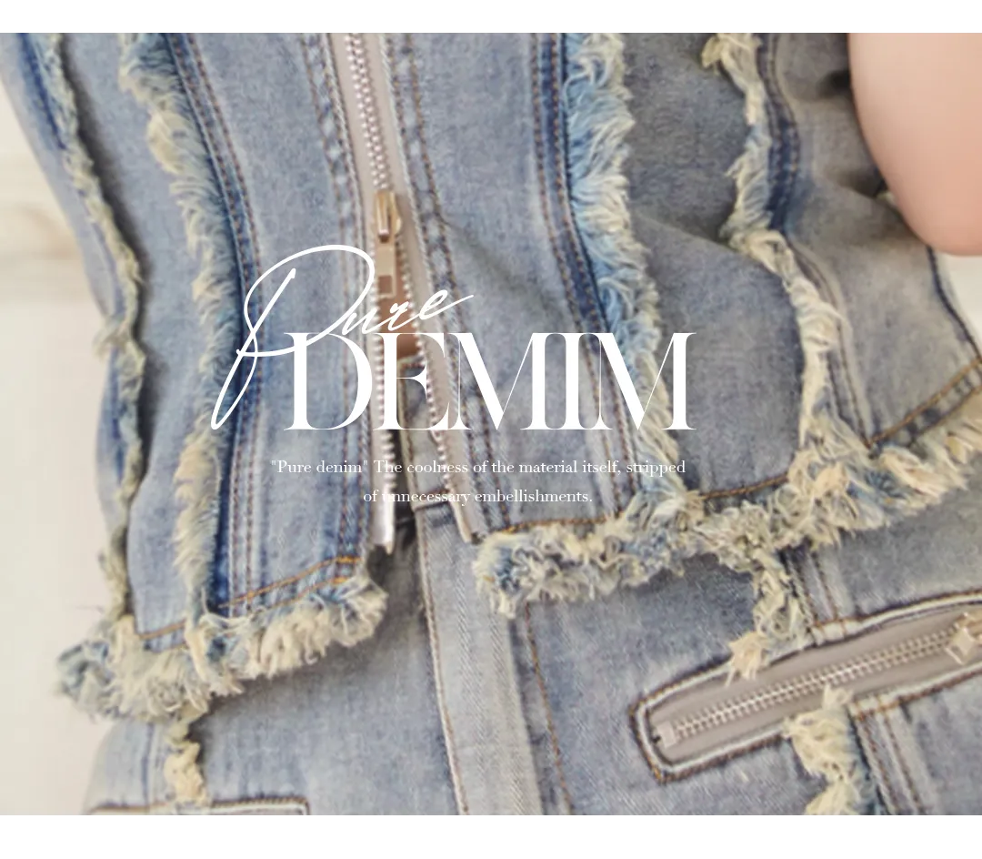 【Glossy/グロッシー】フリンジ/ デニム/ バストジップ/ ノースリーブ/ セットアップ/ タイト/ ミニドレス/ キャバドレス 3