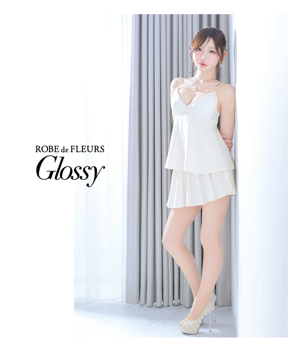 【NIGHTS掲載【即日発送】XSサイズあり【Glossy/グロッシー】チェーン/ サテン/ キャミソール/ セットアップ/ フレア/ ミニドレス/ キャバドレス 2