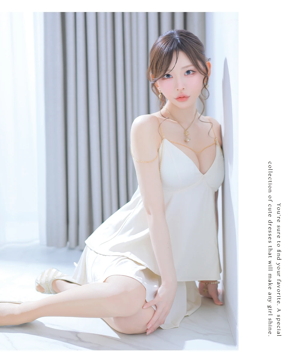 【NIGHTS掲載【即日発送】XSサイズあり【Glossy/グロッシー】チェーン/ サテン/ キャミソール/ セットアップ/ フレア/ ミニドレス/ キャバドレス 3