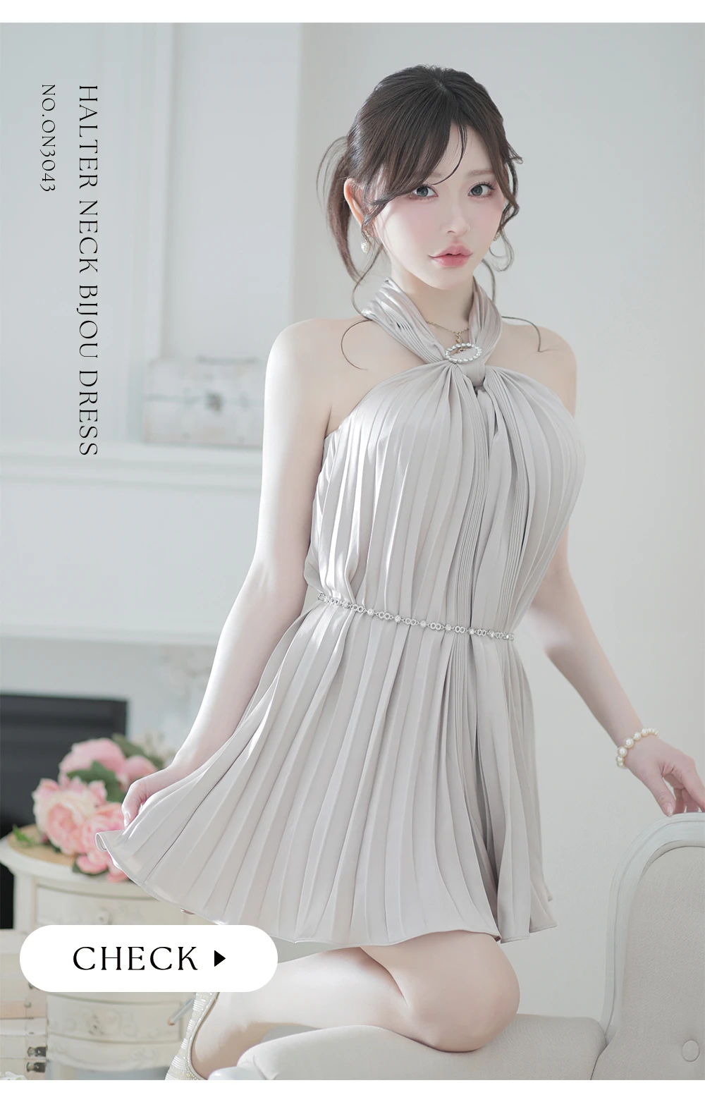 【NIGHTS掲載】XSサイズあり【ANDY/アンディ】ビジュー/ ホルターネック/ チェーンベルト/ ノースリーブ/ フレア/ シフォン/ ミニドレス/ ワンピース/ キャバドレス 1