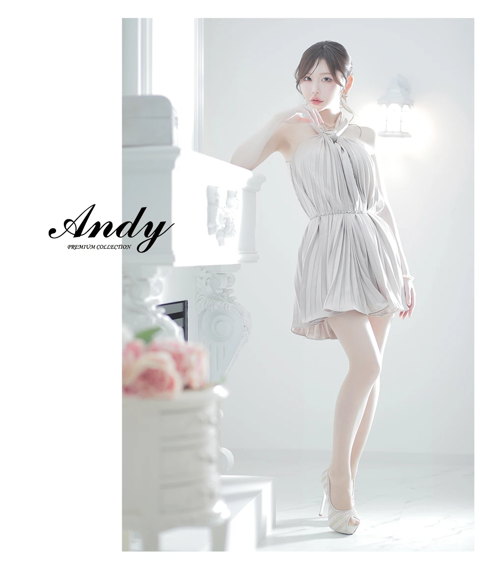 【NIGHTS掲載】XSサイズあり【ANDY/アンディ】ビジュー/ ホルターネック/ チェーンベルト/ ノースリーブ/ フレア/ シフォン/ ミニドレス/ ワンピース/ キャバドレス 2