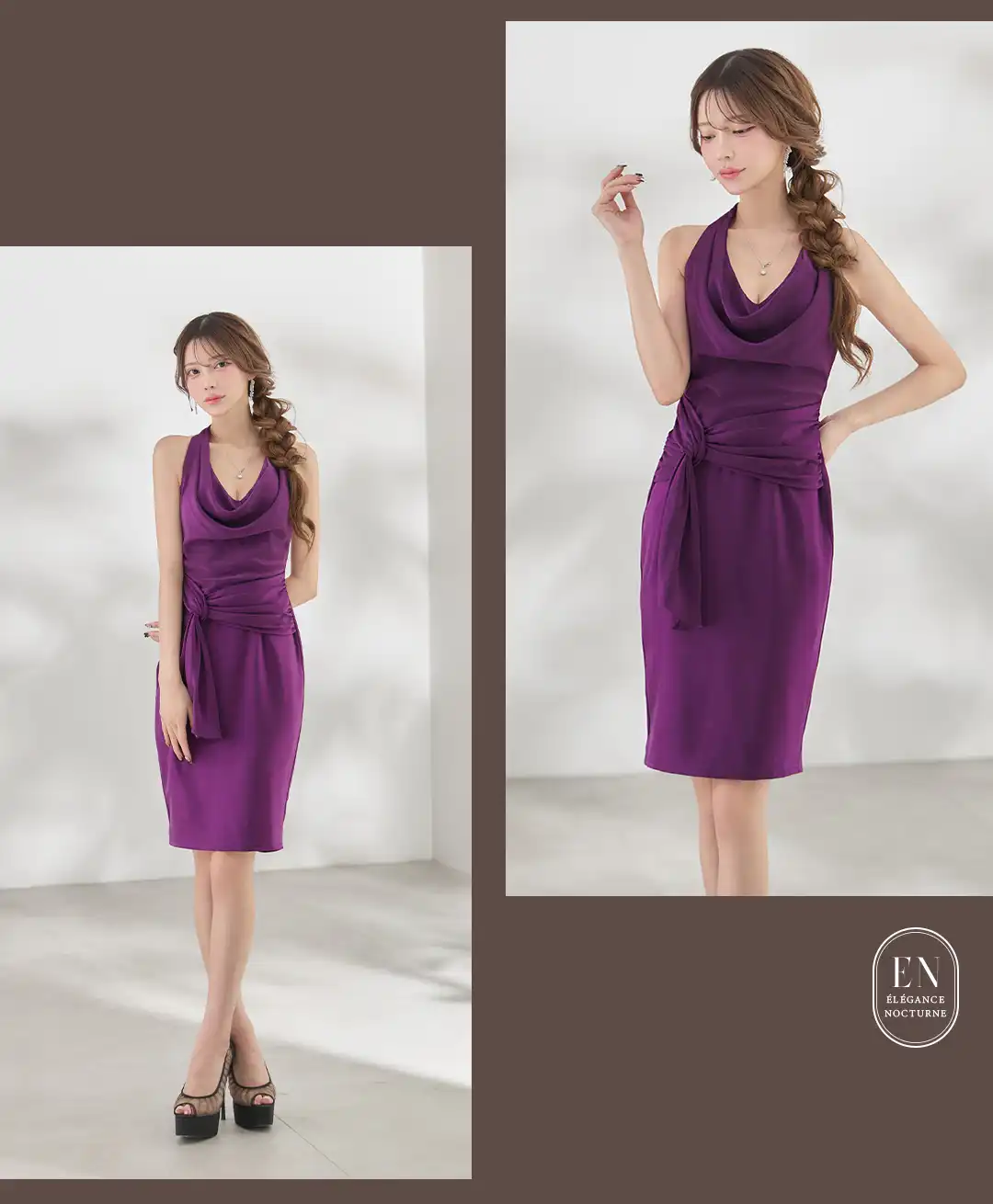 ドレープドレス / サテンドレス / キャバドレス ミディ / パープルドレス / タイトドレス / 上品セクシードレス / ナイトドレス レディース / ラウンジドレス / 艶感ドレス / ボディラインドレス / エレガントドレス / ミディドレス タイト / 夜会ドレス / 大人ドレス / サテンミディドレス 3