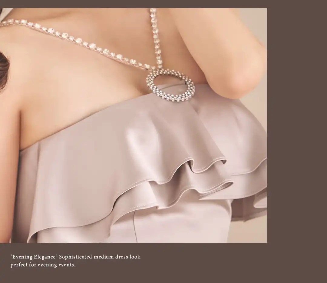 フリルドレス / パールドレス / ベージュドレス / タイトドレス / キャバドレス ミディ / ラウンジドレス / ナイトドレス レディース / 上品フェミニンドレス / ボディラインドレス / エレガントドレス / パールストラップドレス / フリルミディドレス / 夜会ドレス / 大人可愛いドレス / セクシードレス 上品 2