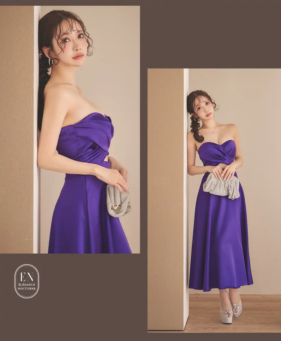 サテンドレス / カシュクールドレス / タイトドレス / パープルドレス / キャバドレス ミディ / ラウンジドレス / ナイトドレス レディース / 大人エレガントドレス / ボディラインドレス / エレガントドレス / ミディドレス タイト / 夜会ドレス / 上品セクシードレス / 色気ドレス / パーティードレス 3