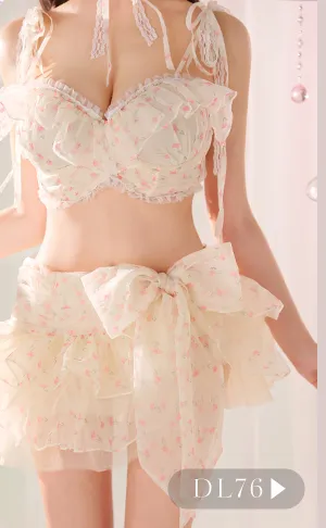 【ROBE de FLEURS/ローブドフルール】小花柄/ レース/ フリル/ セットアップ/ タイト/ ミニドレス/ キャバドレス