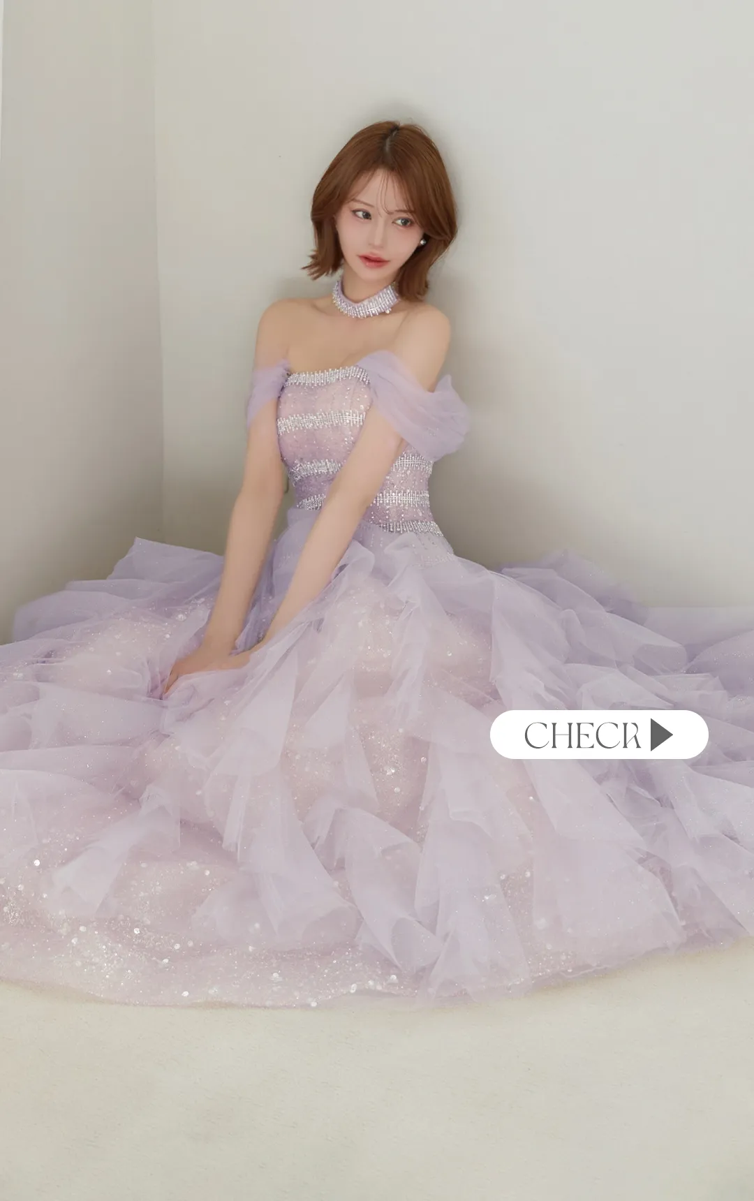 【couture an/クチュールアン】チョーカー付/ チュール/ ラメ/ スパンコール/ シアー/ フレア/ プリンセス/ フリル/ ビジュー/ カラードレス/ ロングドレス/ キャバドレス long