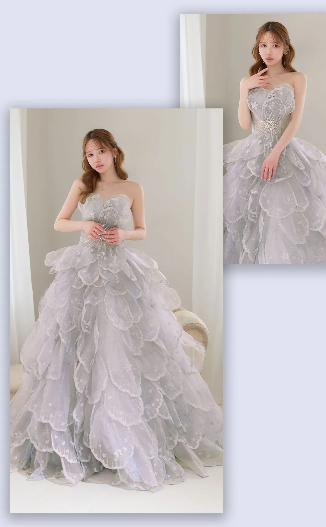 【couture an/クチュールアン】立体フラワーレース/ チュール/ シアー/ ティアード/ フリル/ フラワー刺繍/ ビジュー/ ラメ/ スパンコール/ フレア/ プリンセス/ カラードレス/ ロングドレス/ キャバドレス long