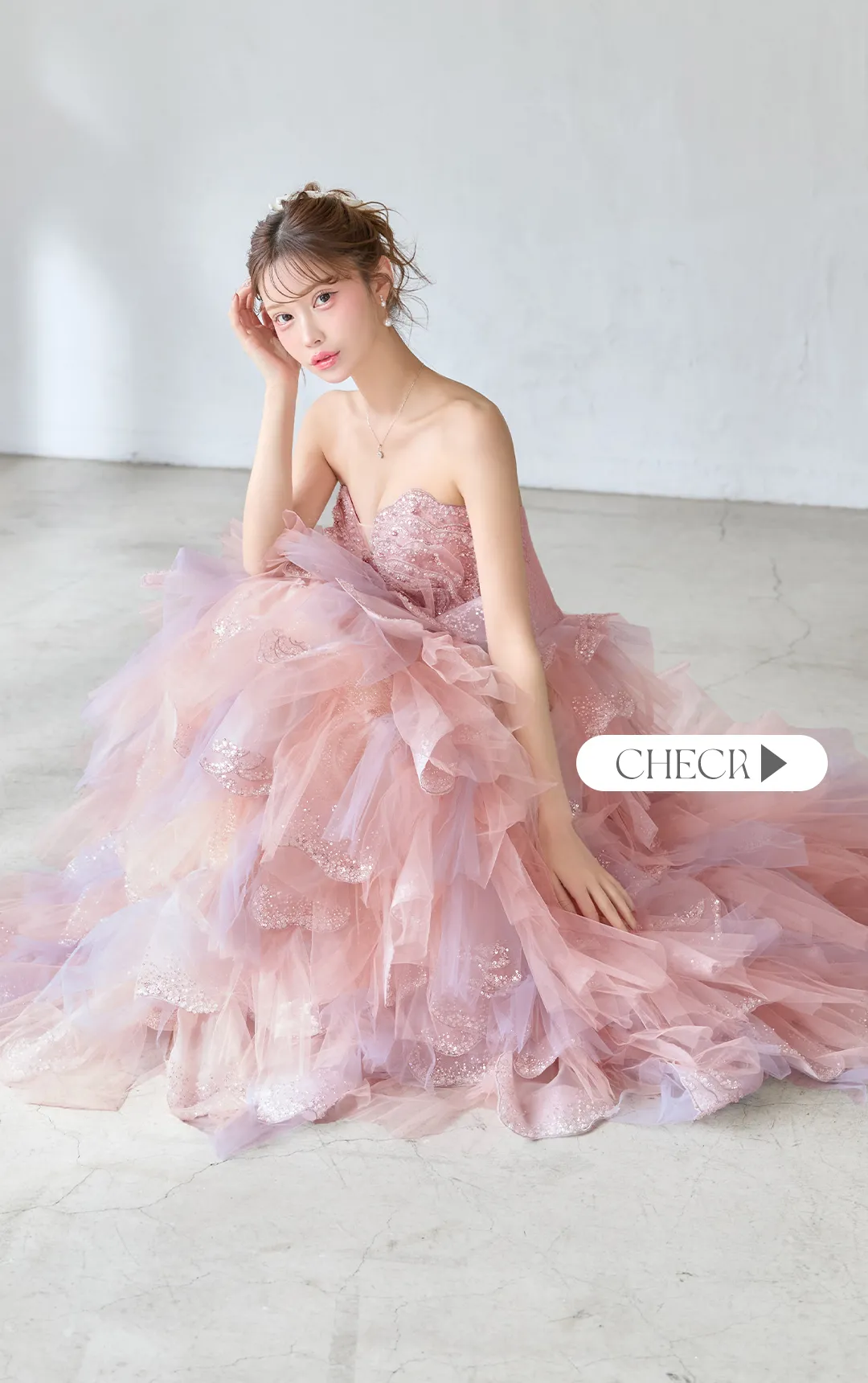 【couture an/クチュールアン】立体フラワーレース/ チュール/ ティアードフリル/ グラデーション/ ビジュー/ スパンコール/ フレア/ プリンセス/ カラードレス/ ロングドレス/ キャバドレス long[