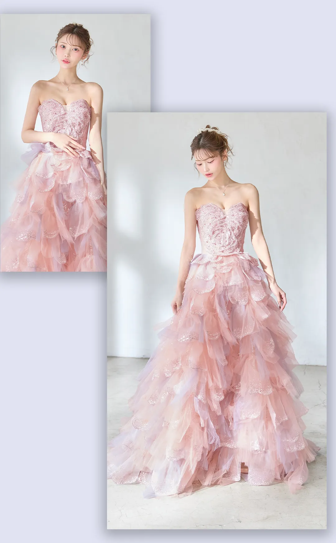 【couture an/クチュールアン】立体フラワーレース/ チュール/ ティアードフリル/ グラデーション/ ビジュー/ スパンコール/ フレア/ プリンセス/ カラードレス/ ロングドレス/ キャバドレス long[