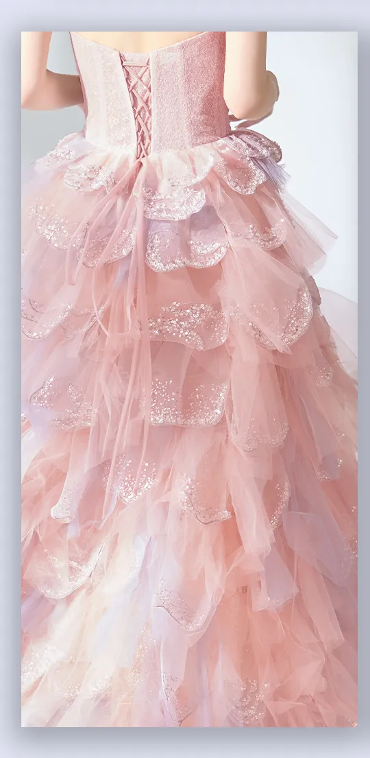 【couture an/クチュールアン】立体フラワーレース/ チュール/ ティアードフリル/ グラデーション/ ビジュー/ スパンコール/ フレア/ プリンセス/ カラードレス/ ロングドレス/ キャバドレス long[