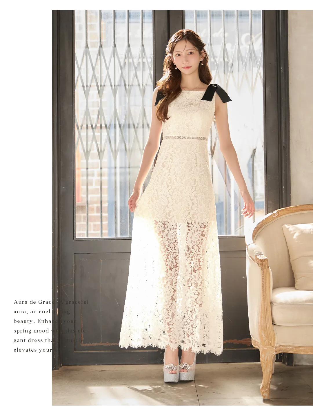 【ERUKEI エルケイ】フラワーレース/ ショルダーリボン/ 刺繍/ シンプル/ ワンカラー/ ノースリーブ/ シアー/ インナーミニ/ ワンピース/ マキシ丈/ ロングドレス/ キャバドレス long 3