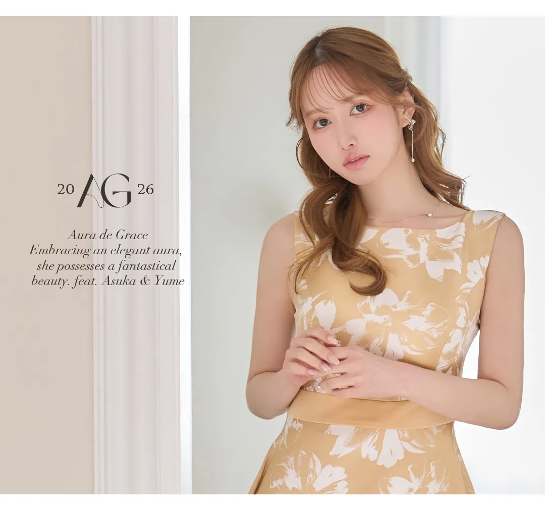 【SETTAN/セッタン】フラワープリント/ ハイウエスト/ ノースリーブ/ ボートネック/ フレア/ Aライン/ ワンピース/ ロングドレス / キャバドレス long 4