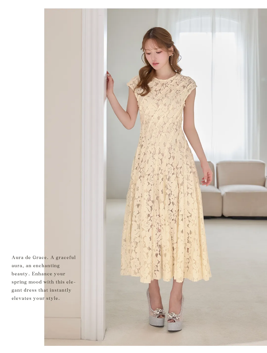 【SETTAN/セッタン】総レース/ フラワー刺繍/ 斜め切替/ フレンチスリーブ/ マキシ丈/ Aライン/ ワンピース/ ロングドレス / キャバドレス long 3