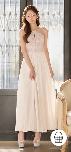 【DEA./ディア】ホルター/ レース/ ギャザー/ フレア/ ワンピース/ ミディアムドレス/ キャバドレス