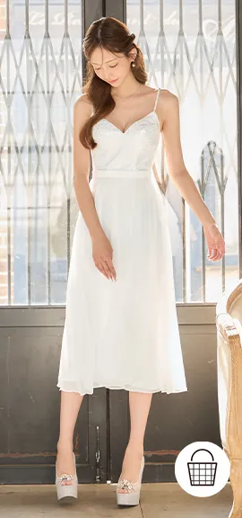 【ANGEL R/エンジェルアール】アッパーフラワーデザイン/ ウエストマーク/ ビジュー/ シフォン/ フレア/ ワンピース/ ミディアムドレス/ キャバドレス long