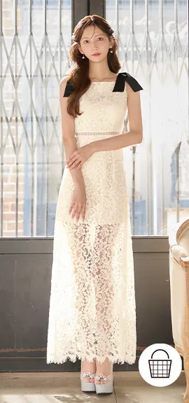 【ERUKEI エルケイ】フラワーレース/ ショルダーリボン/ 刺繍/ シンプル/ ワンカラー/ ノースリーブ/ シアー/ インナーミニ/ ワンピース/ マキシ丈/ ロングドレス/ キャバドレス long