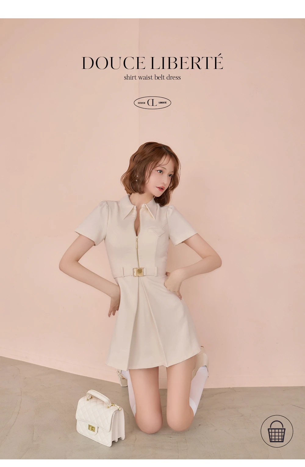 【Glossy/グロッシー】シャツカラー/ ウエストベルト/ フレア/ ミニドレス/ キャバドレス 1