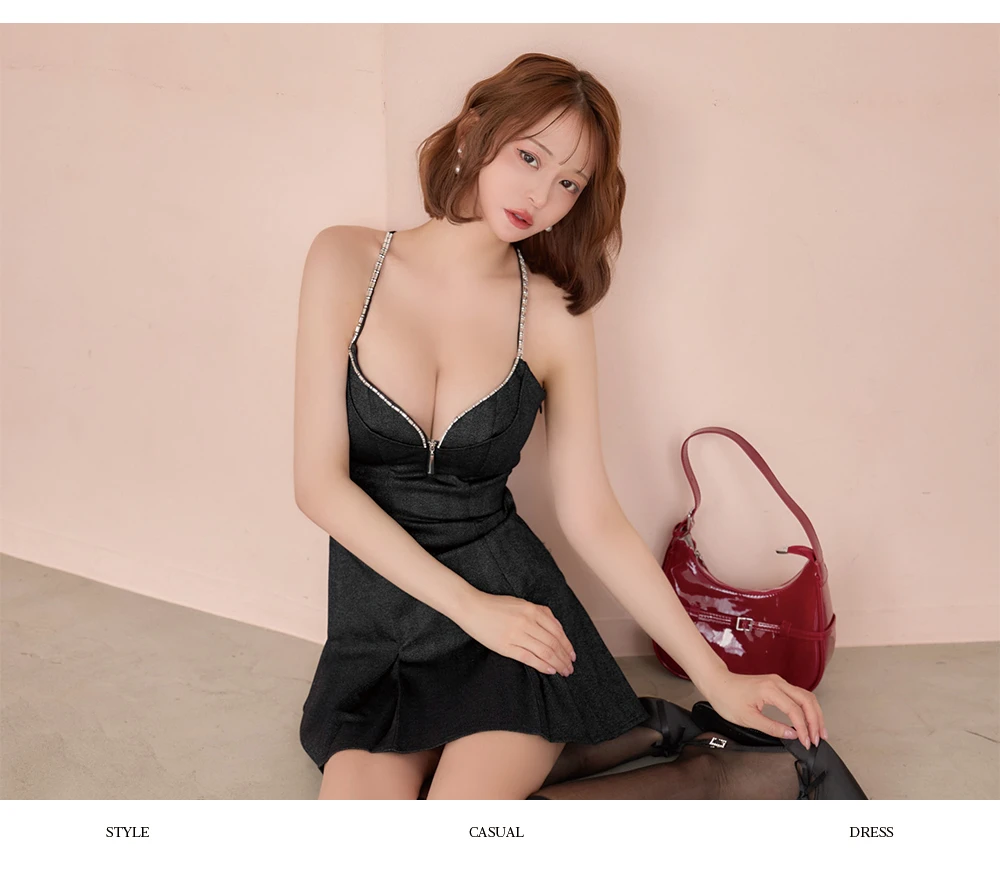 【Glossy/グロッシー】ジップ/ キャミ/ フレア/ ミニドレス/ キャバドレス 3