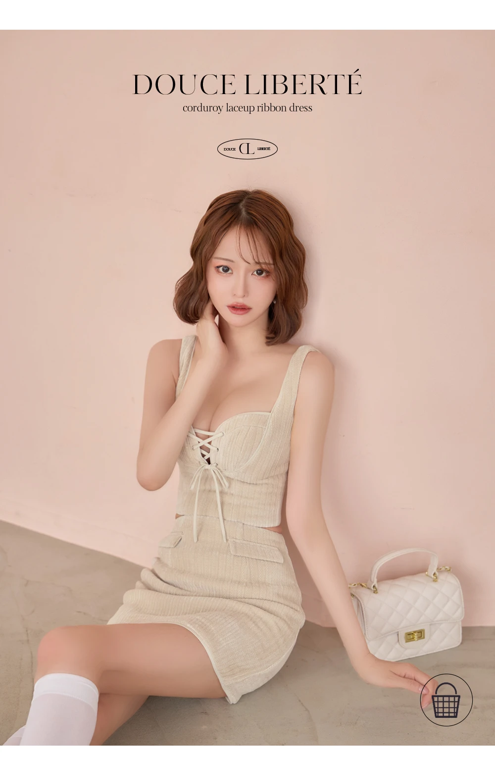 【Glossy/グロッシー】コーデュロイ/ レースアップ/ ツーピース/ タイト/ ミニドレス/ キャバドレス 1