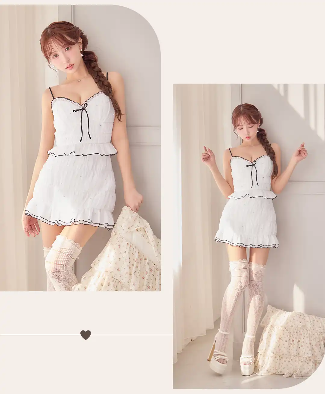 パイピングドレス / ティアードドレス / シャーリングドレス / ミニドレス / キャバドレス ミニ / ホワイトドレス / ナイトドレス レディース / 韓国風ドレス / ガーリードレス / フレアドレス / フェミニンドレス / あざと可愛いドレス / 揺れ感ドレス / 愛されドレス / 軽やかドレス 3