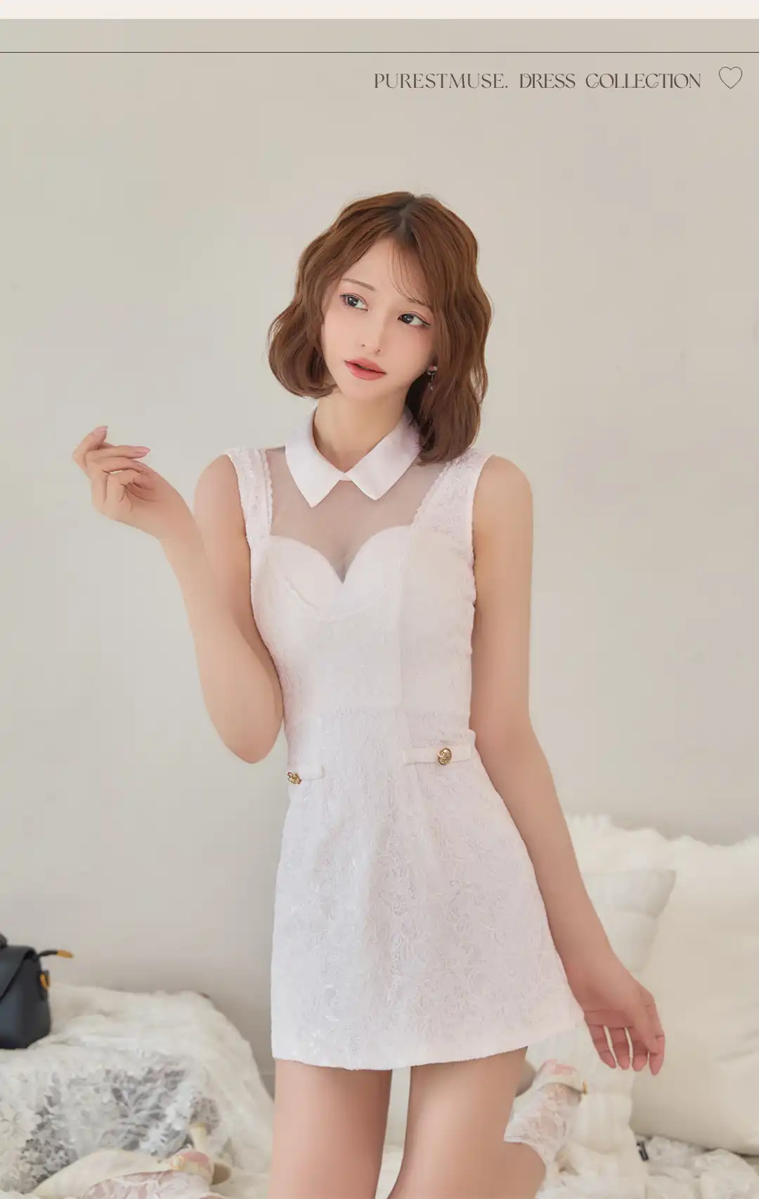 襟付きドレス / レースドレス / ハートカット風ドレス / ノースリーブドレス / ミニドレス / キャバドレス ミニ / ホワイトドレス / ナイトドレス レディース / 韓国風ドレス / ガーリードレス / フェミニンドレス / あざと可愛いドレス / 清楚ドレス / 愛されドレス / 上品可愛い 4