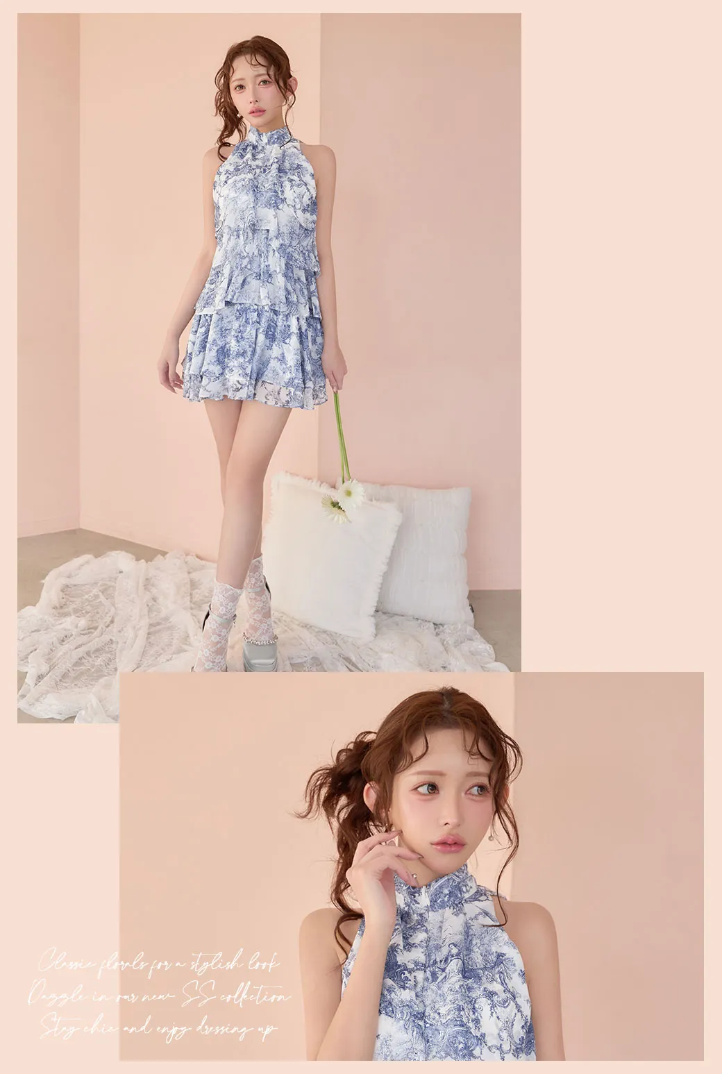 【ANDY/アンディ】プチハイネック バストジップ ティアード シフォン セットアップ ミニドレス