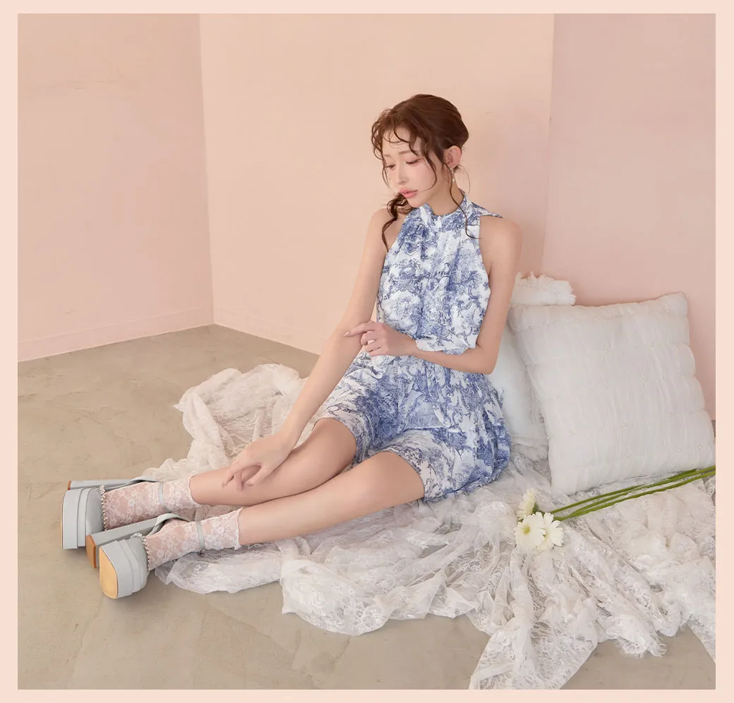 【ANDY/アンディ】プチハイネック バストジップ ティアード シフォン セットアップ ミニドレス