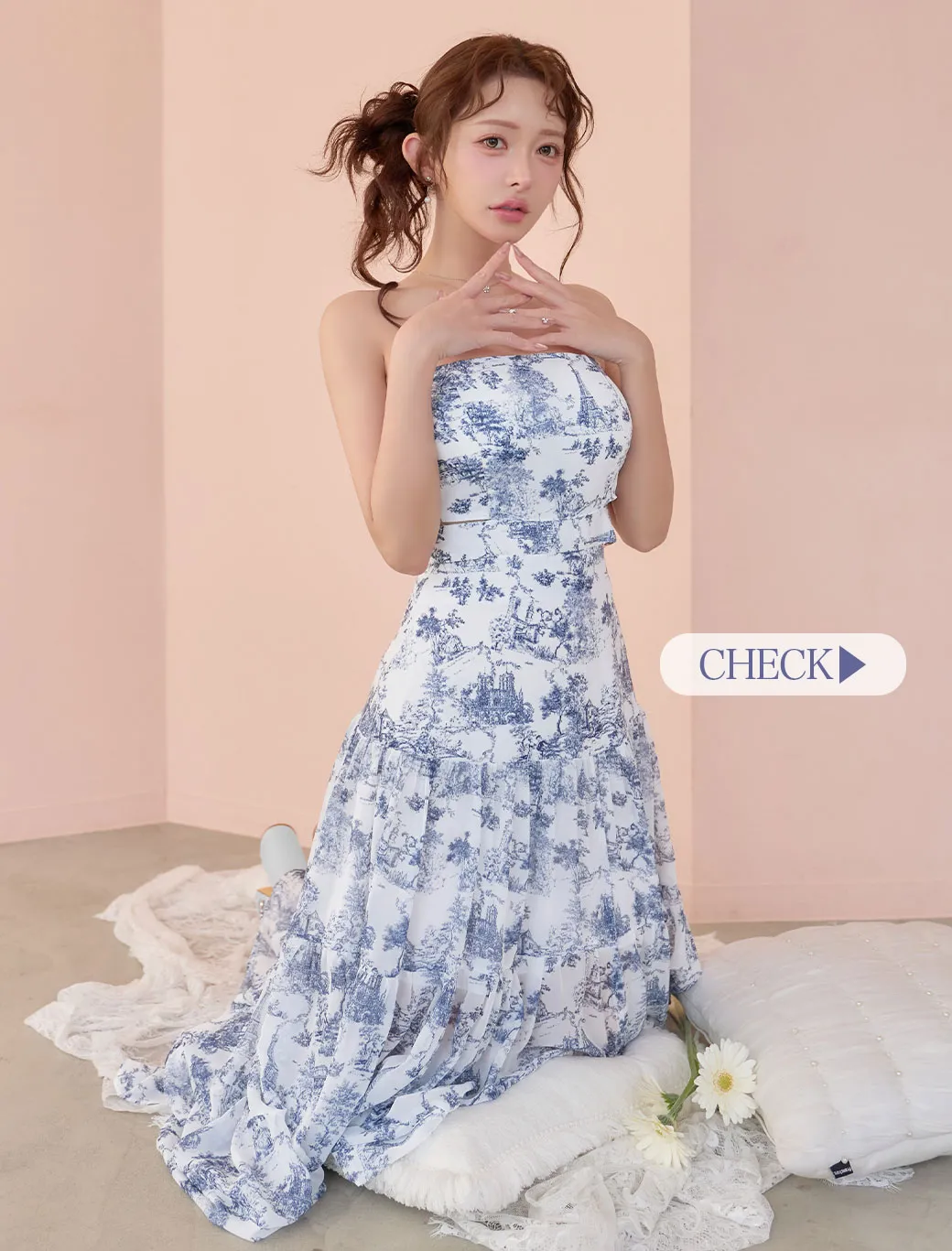 【ANDY/アンディ】ベアトップ ウエストカット リボン Aライン ロングドレス 全身